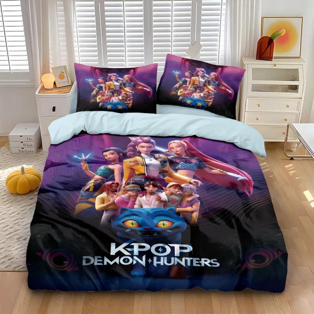 KPop D-Demon Hunters Bedding Set Single Halloween Costume Bedding Set - 2-3 Piece Comforter Quilt Duvet Cover Pillow Case Sets