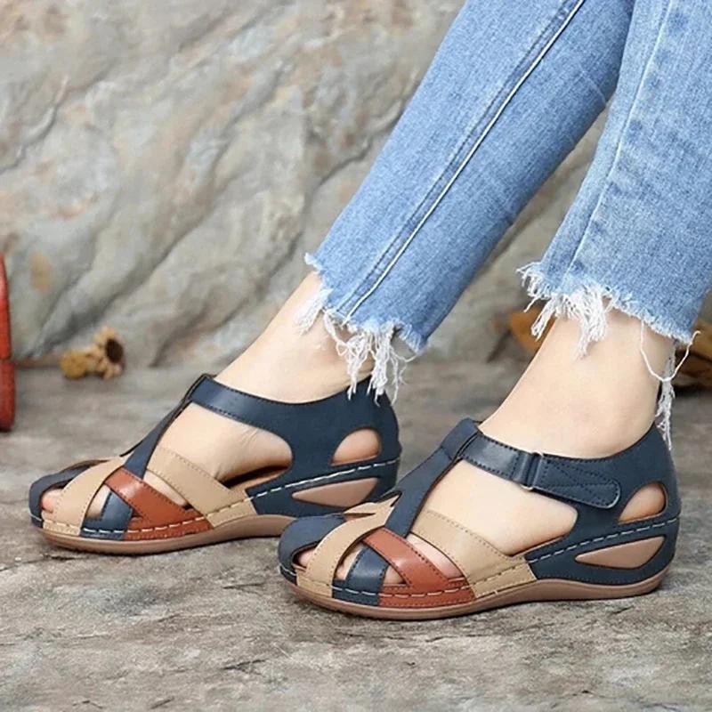 Fashion Women Sandals Sli On Round Female Slippers Casual Comfortable Outdoor Fashion Sunmmer Plus Size Shoes Women 35-43