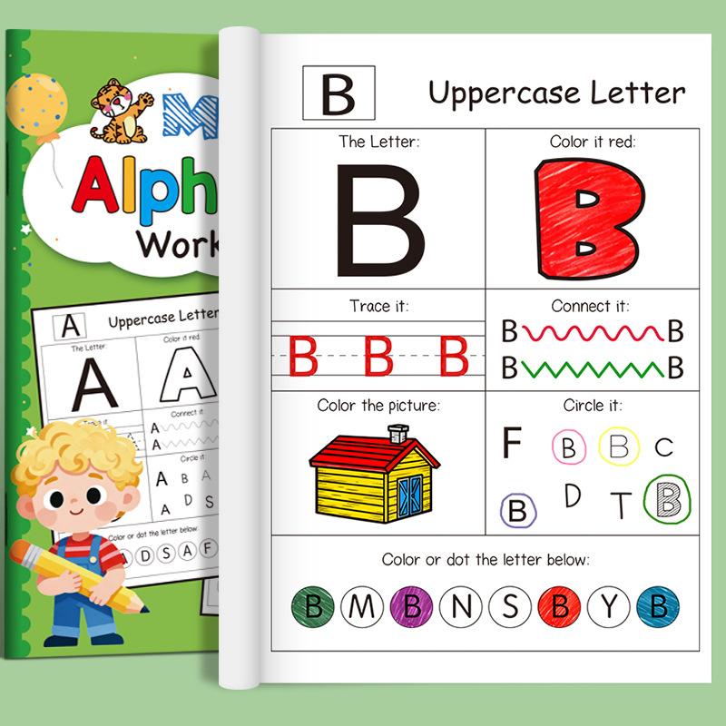 48 Pages A-Z Alphabet Workbook for Kids 26 Letters Tracing Directed Drawing Coloring Practice Book Homeschool Teaching Aids