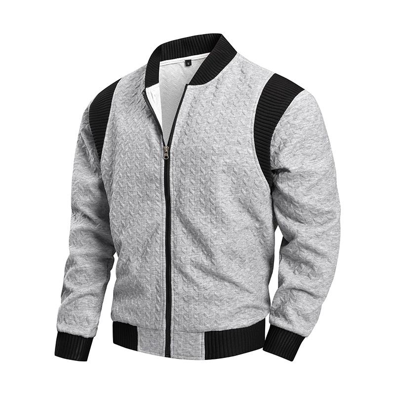 Men Stand Collar Zipper Jacquard Splice Baseball Jacket