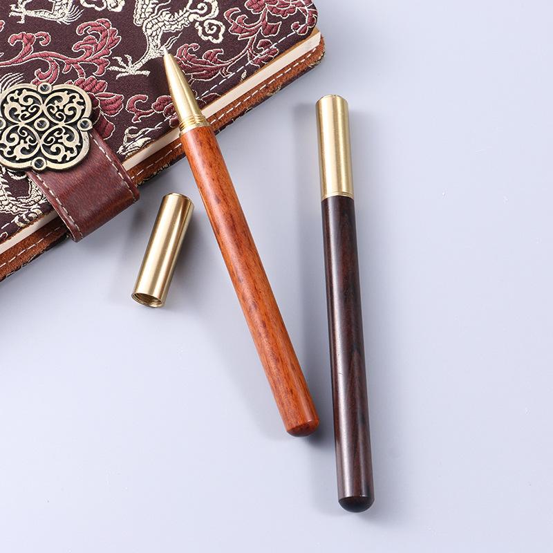 Artisan Brass Red Gem Sign Pen - Elegant Black Sandalwood & Rosewood Ballpoint Pen for Home and Office, Ideal Advertising Gift