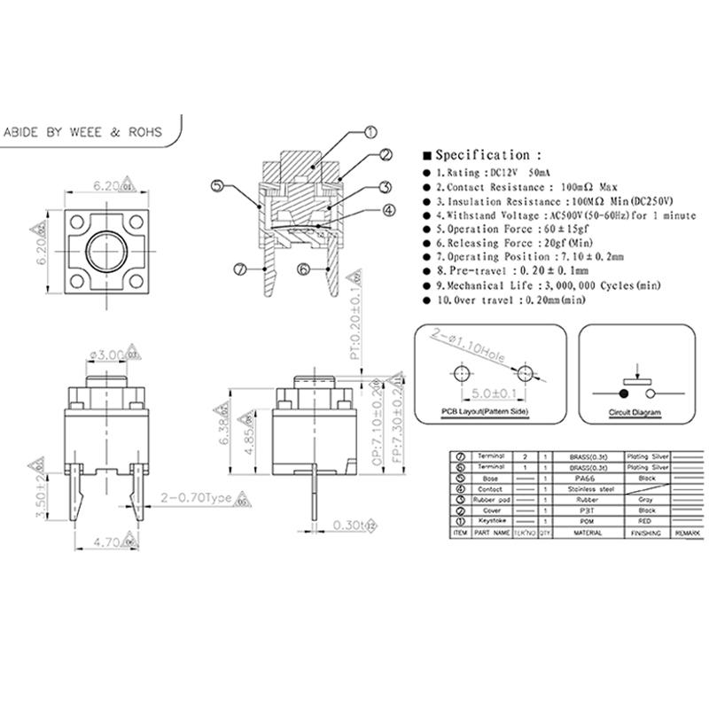 10 шт. Бесшумная кнопка Kailh 6*6*7.3 Бесшумный переключатель Кнопка беспроводной мыши Микропереключатель