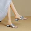 Thick Heel One-word Slippers Women's 2025 Summer New Open-toed Mid-heel Gold and Silver Fashion Outer Sandals