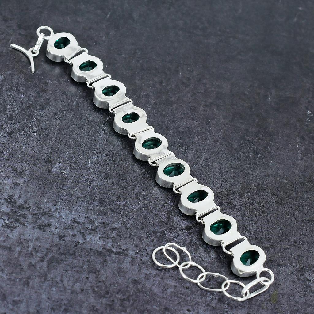 Натуральный Индиголитовый Турмалин Драгоценный Камень Браслет из Стерлингового Серебра 925 пробы 7-8" Z0Q21