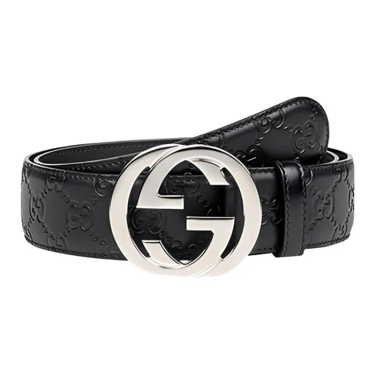 GUCCI GG Signature Leather Belt Men's Black (Unisex) Leather Belts