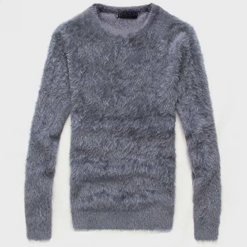 Men's Slim V-Neck Wool Sweater - Autumn/Winter Korean Style, Plush Seahorse Hair, Thick, Trendy
