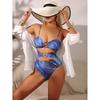 Sexy Star Link Swimsuit One Piece Printed Hollow Swimwear Women Blue Bathers Bathing Swimming Swim Suit Female Beachwear