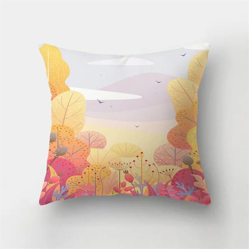 Autumn Landscape Printing Pillowcase Maple Leaf Tree Plant Sofa Cushion Cover Office Car Creative Decoration Home