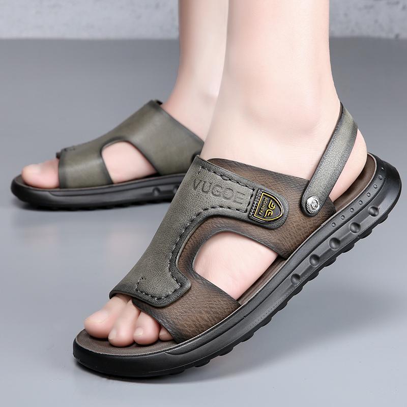 Мужские Сандалии Кожаные Летние Шлепанцы 2023 Новый Модный Тренд Первый Слой Коровьей Кожи Мужская Повседневная Нескользящая Пляжная Обувь