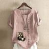 Women's Fashion Owl Prined Short Sleeve T-shirt Loose Cotton Shirt Casual Loose Summer Blouse Plus Size Tops