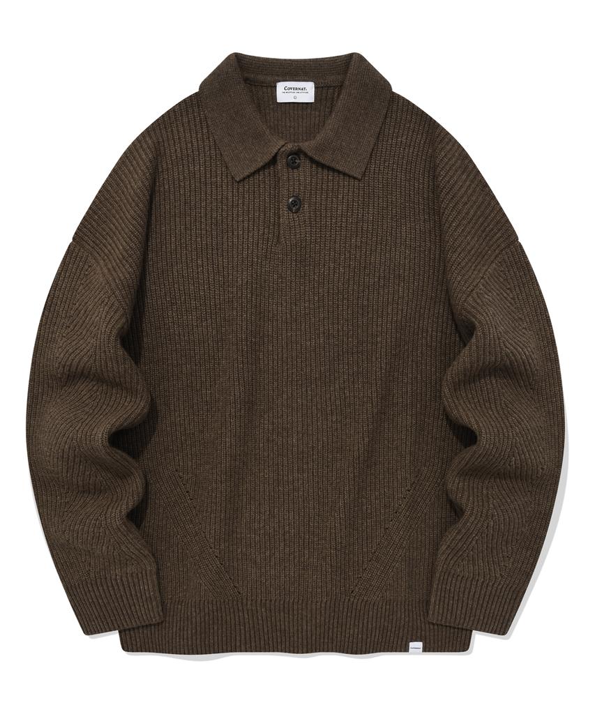 COVERNAT Lambswool Collared Knit Beige