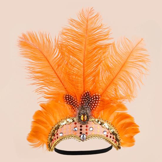 Feather Headpiece Hair Band with Rhinestones Sequins Elastic Carnival Headdress Women Lightweight Festival Headdress