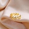 Adjustable Zircon Leaf Rings Stainless Steel Luxury Jewelry for Women Comfort Fit Daily Wear Best Friend Gift Idea