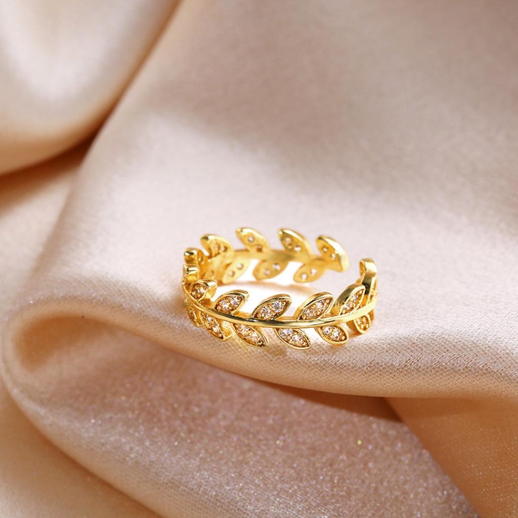 Adjustable Zircon Leaf Rings Stainless Steel Luxury Jewelry for Women Comfort Fit Daily Wear Best Friend Gift Idea