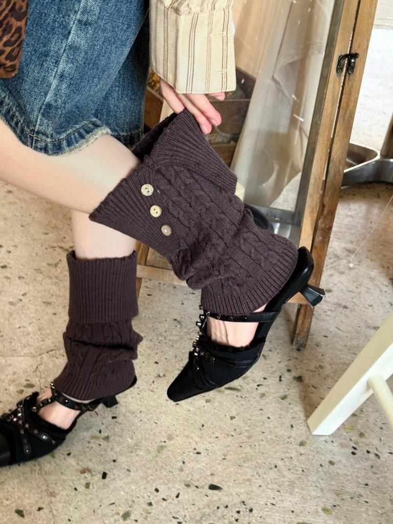 Ретро гетры с пуговицами и отворотами, вязаные косами: Гольфы Slim Fit для подиумной моды Осень-Зима