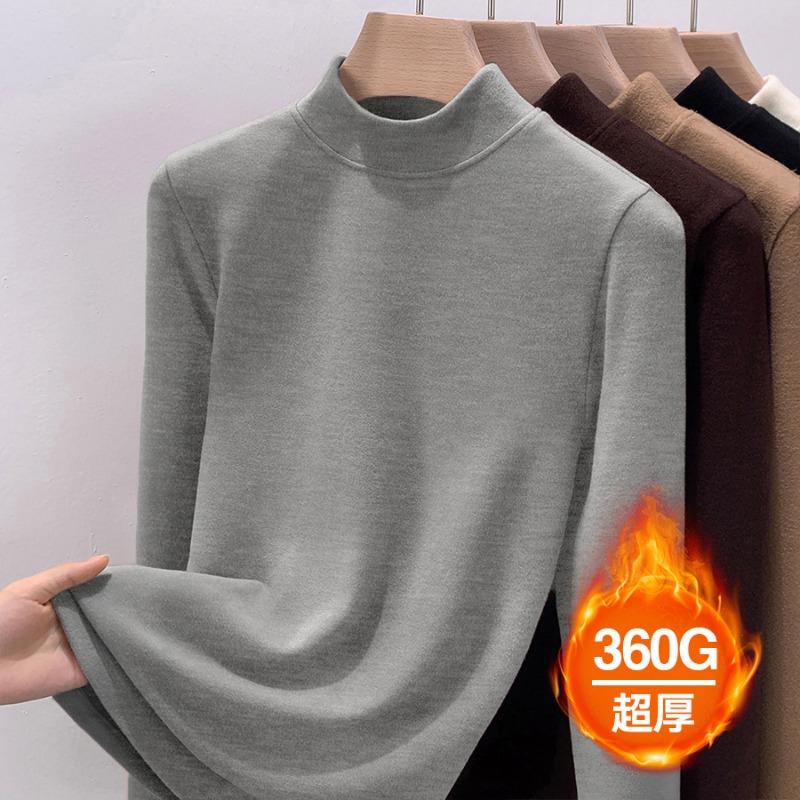 Semi-turtleneck Double-sided Velvet Thickened German Velvet Bottoming Shirt Women's Autumn and Winter with New Velvet Thermal Clothing Top