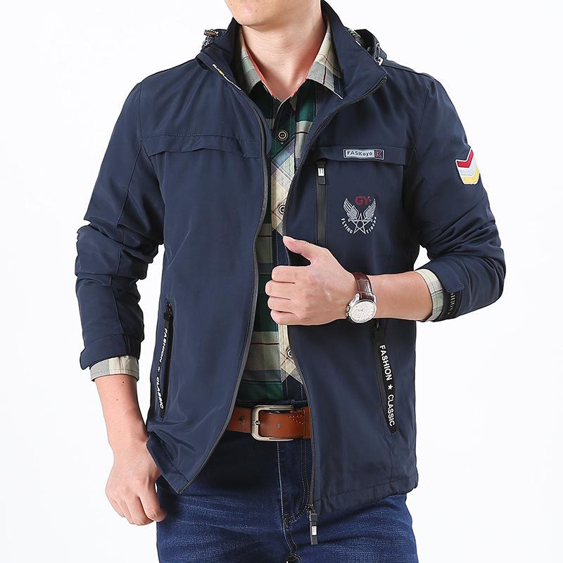 Новые мужские повседневные куртки весна и осень свободная мужская ветровка с капюшоном большой размер топы повседневные