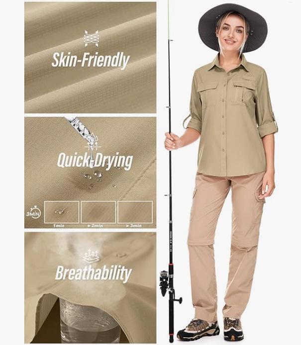 Женская быстросохнущая рубашка с защитой от УФ-лучей, многокарманная, эластичная, для активного отдыха