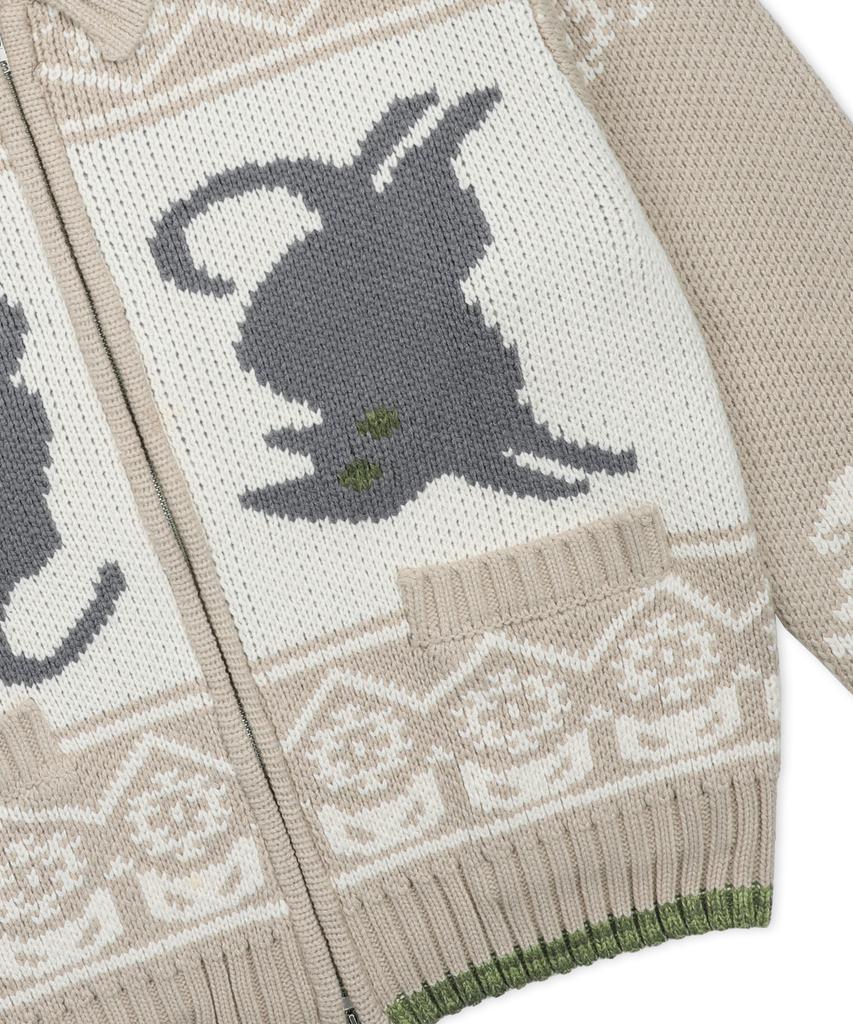 GLACK Gznt003 Ato Cat Cowichan Knit Zip-Up (Beige)