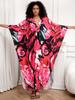 Red Flower Ladies Robe Loose Caftan Kaftan House dress Lounge wear Outfit Boho Beach dress Moo Moo Dress Wrap Q1289