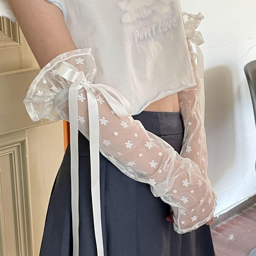 Bow Knot Lolita Arm Sleeve Lace Wrist Cuffs Versatile Fake Sleeves Cuffs Stage Performance