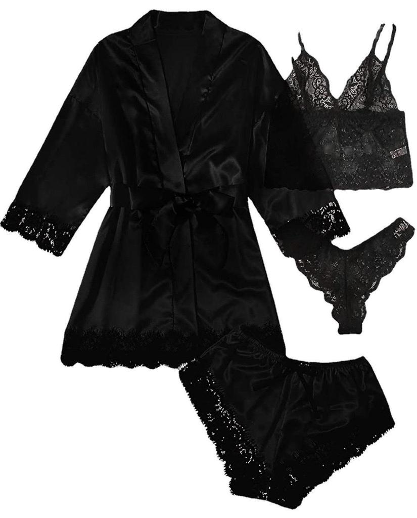 Women's Lace Satin Erotic Sleepwear Set