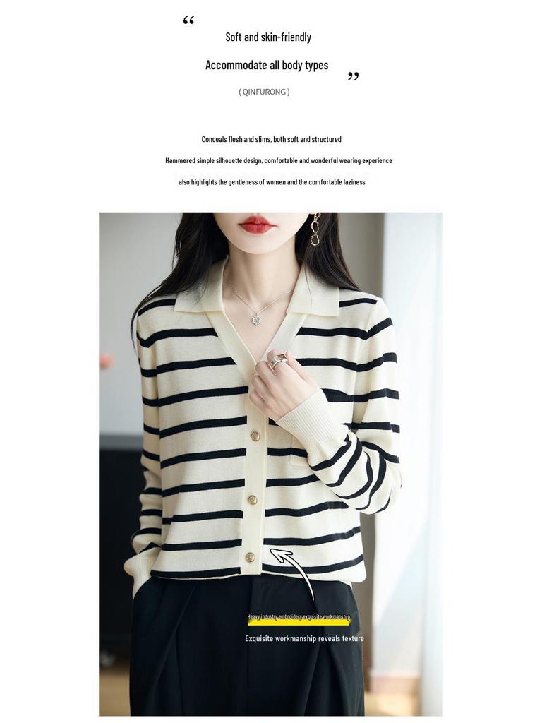 Женский кардиган из шерстяного трикотажа с V-образным вырезом 2025 – Элегантная верхняя одежда для通勤