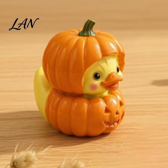 Small Healing Handicrafts Halloween Pumpkin Duck Ornament, Resin Stacked Yellow Mini Cartoon Figurine for Home Figurines, Cute Desktop Decor