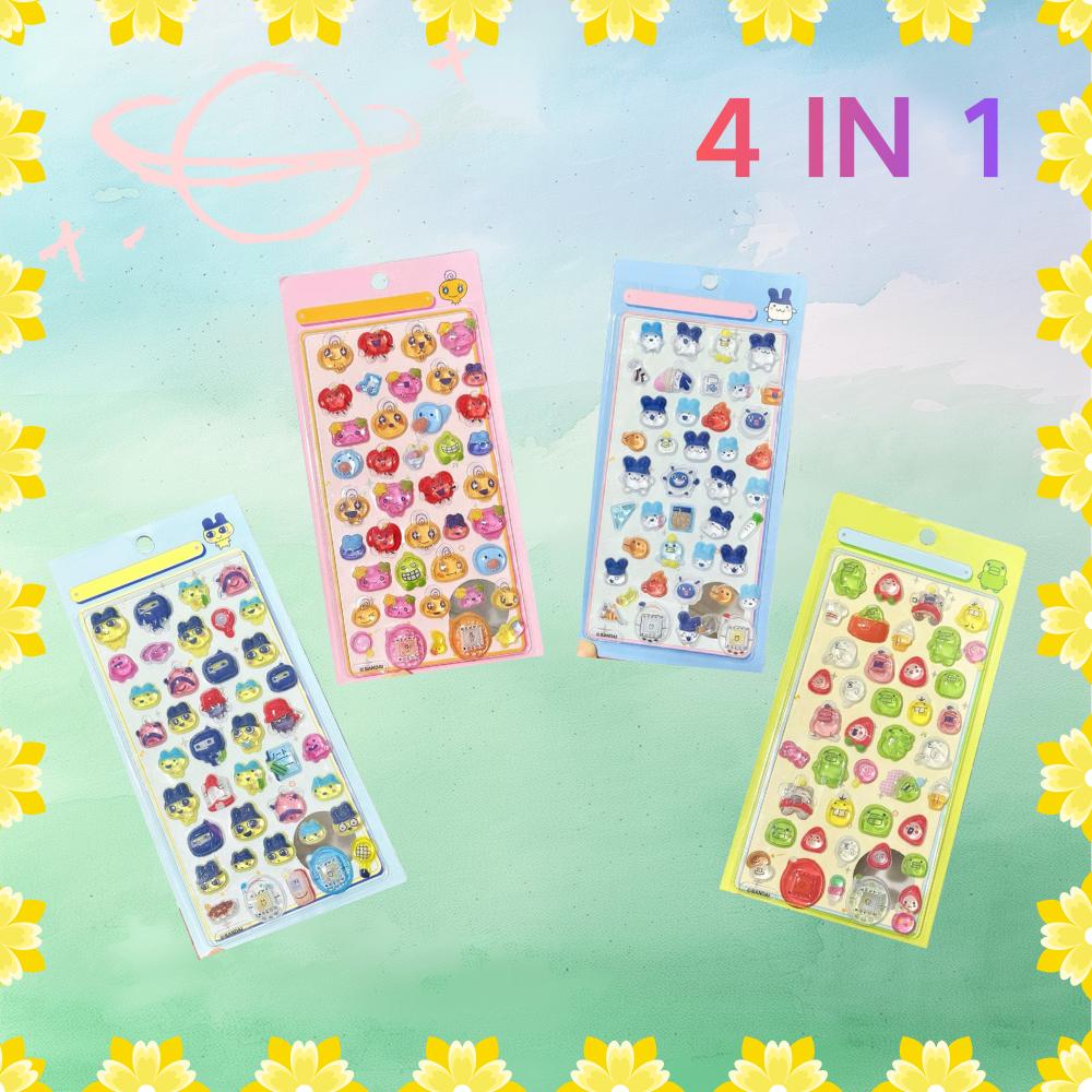 4 In 1 Funny Fruit Ice Cream Pets Drop Stickers Kawaii Tamagotchi 3D Relief DIY Journal Scrapbook Decor Birthday Party Gift