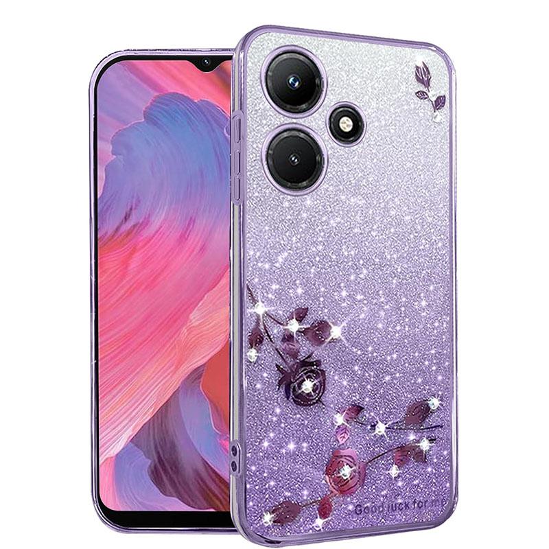 Чехол для телефона Infinix Hot 30 30i 30 Play Flash Pink Flower Прозрачный противоударный защитный чехол с роскошным бриллиантовым сиянием