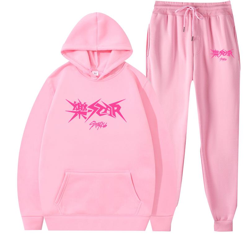 New straykids peripheral Harajuku printed men's and women's sweatshirts sweatpants set hoodie straight pants cover