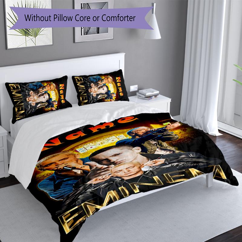 3pcs Custom Name Eminem Set,Includes 1 Duvet Cover and 2 Pillowcases,All-season Bedroom Decor