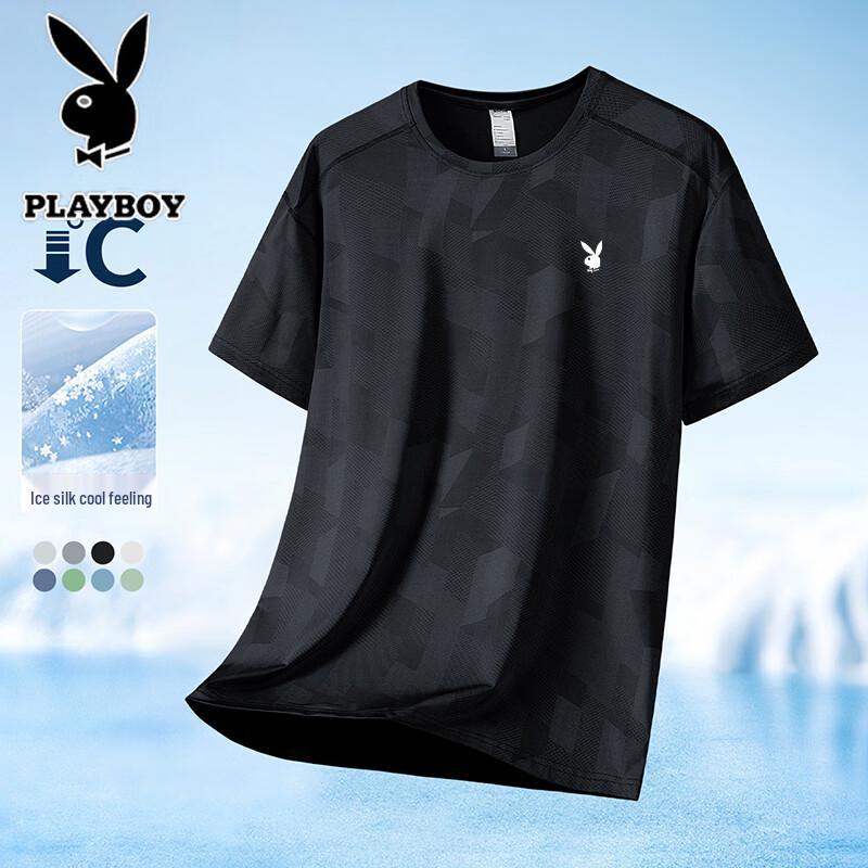 PLAYBOY Мужская футболка с коротким рукавом из ледяного шелка, быстросохнущая