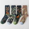 1/4 Pairs French Trendy Brand Oil Painting Cotton Socks Medium Tube Spring and Autumn Retro European and American Creative Street Trendy Socks