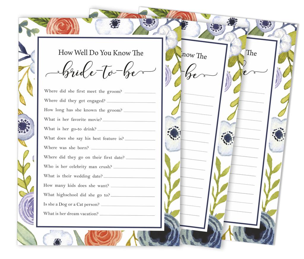 Inkdotpot 50A FloralA BingoA GameA CardsA For Bridal Wedding Shower Bachelorette Party Bulk Blank Square Fill In Gift