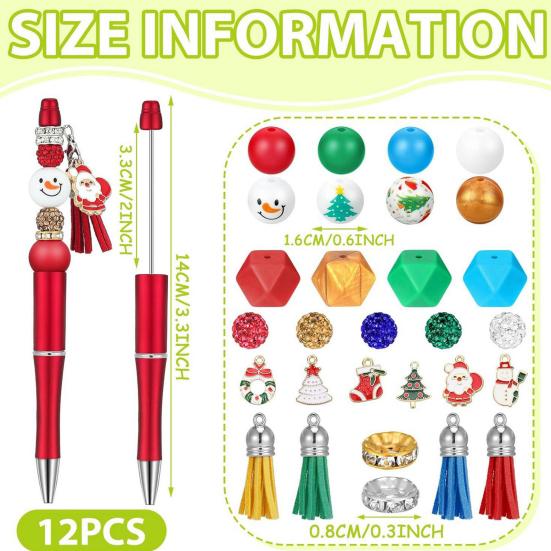 1 компл. Рождественская шариковая ручка с разноцветными силиконовыми бусинами, снеговик, Санта-дерево, подвеска, сделай сам, пластиковая ручка с бисером, праздничный подарок