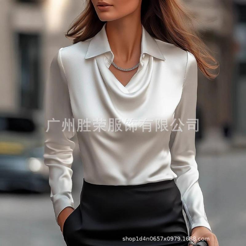 Women S Simple Floral Print Long Sleeve Plunge Neck Shirt