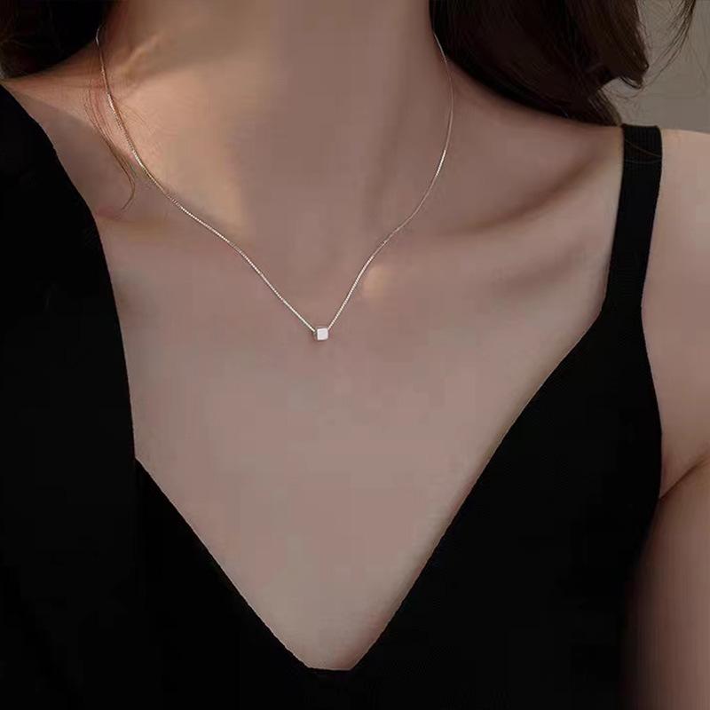 Простое ожерелье ручной работы с геометрическим квадратом, женское ожерелье из стерлингового серебра в стиле холодного хип-хопа, высокое чувство