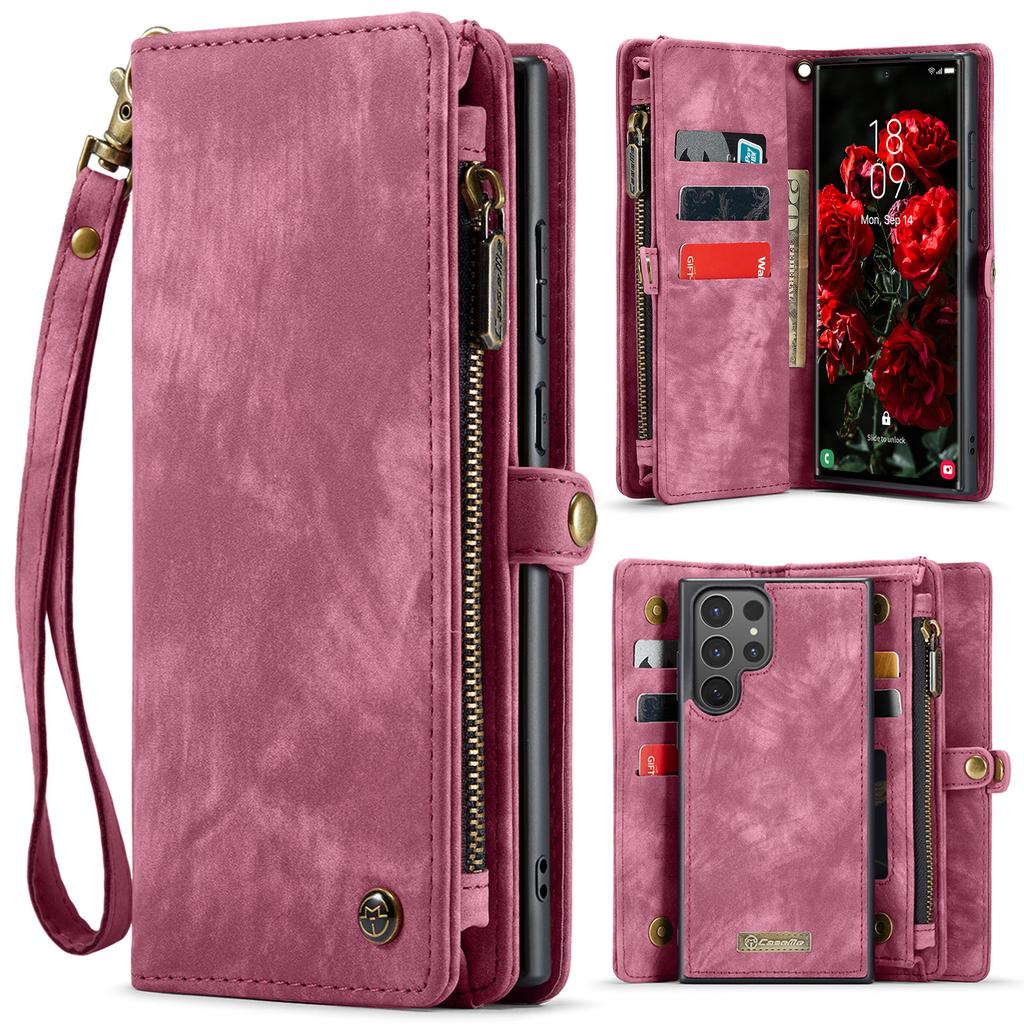 Чехлы CASEME 008 для телефона Samsung Galaxy S26 Ultra, кожаная обложка со съемным кошельком и ремешком