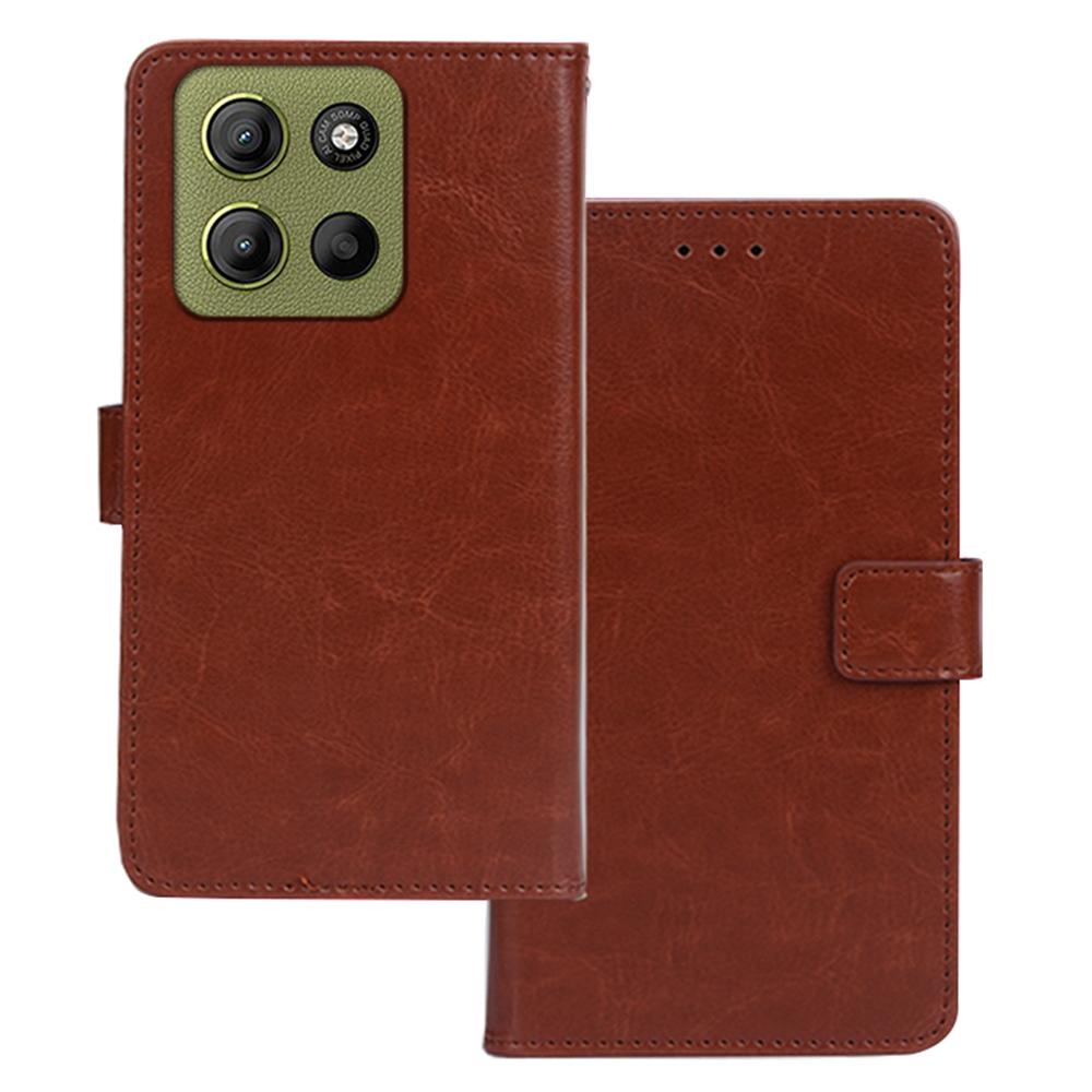 IDEWEI For Motorola Moto G15 Power 4G Case Wallet Leather Phone Cover Crazy Horse Texture