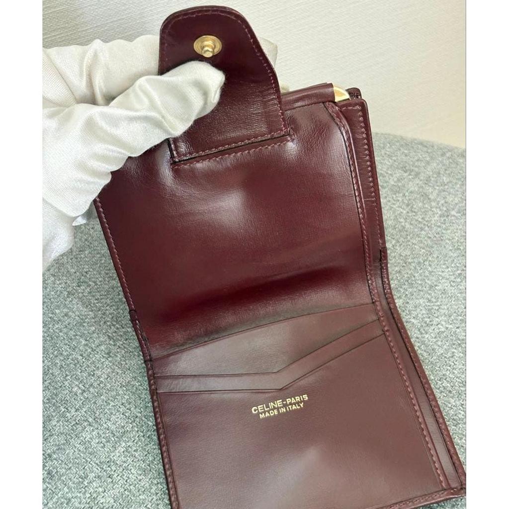 Used 【Beautiful Condition】Celine Macadam Suede x Leather Coin Purse Bi-fold Wallet Bordeaux-like cw497