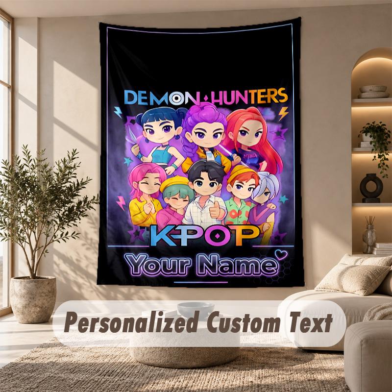 Tapestry Custom Name Text, Wall Hanging Tapestry Home Room DecorKpop Demon Hunters