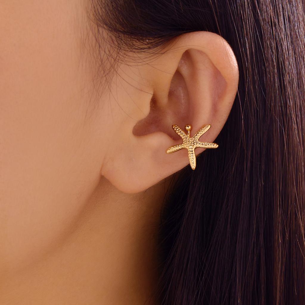 Серьги-каффы в виде морской звезды, клипсы для козелка уха для женщин, простые серьги-клипсы в виде ракушки с цветочным узором, для ушей без проколов, костяное кольцо, клипса для уха, подарок с цирконом для пляжного отдыха