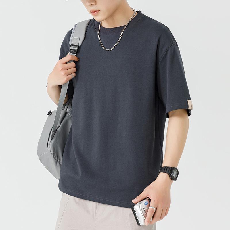 Мужская футболка свободного кроя, минималистичная, с круглым вырезом, однотонная, летняя, с коротким рукавом