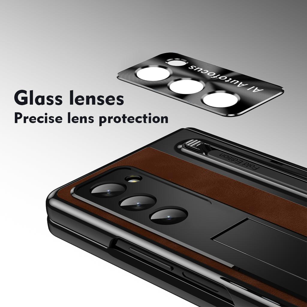 С сенсорной ручкой для Samsung Galaxy Z Fold 6 5 4 3 Чехол Винтажный кожаный держатель на шарнире Магнитный полноэкранный защитный складной чехол