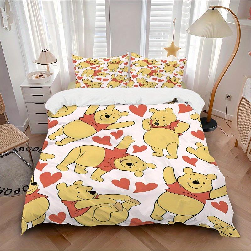 3pcs set Pooh Hearts1pc of quilt cover+2pcs of pillowcase, no core, print bedding, All Seasons Bedroom Setting028
