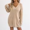 Womens Sexy Deep V Neck Bow Knit Sweater Dress Slim Fit Base Layer Winter
