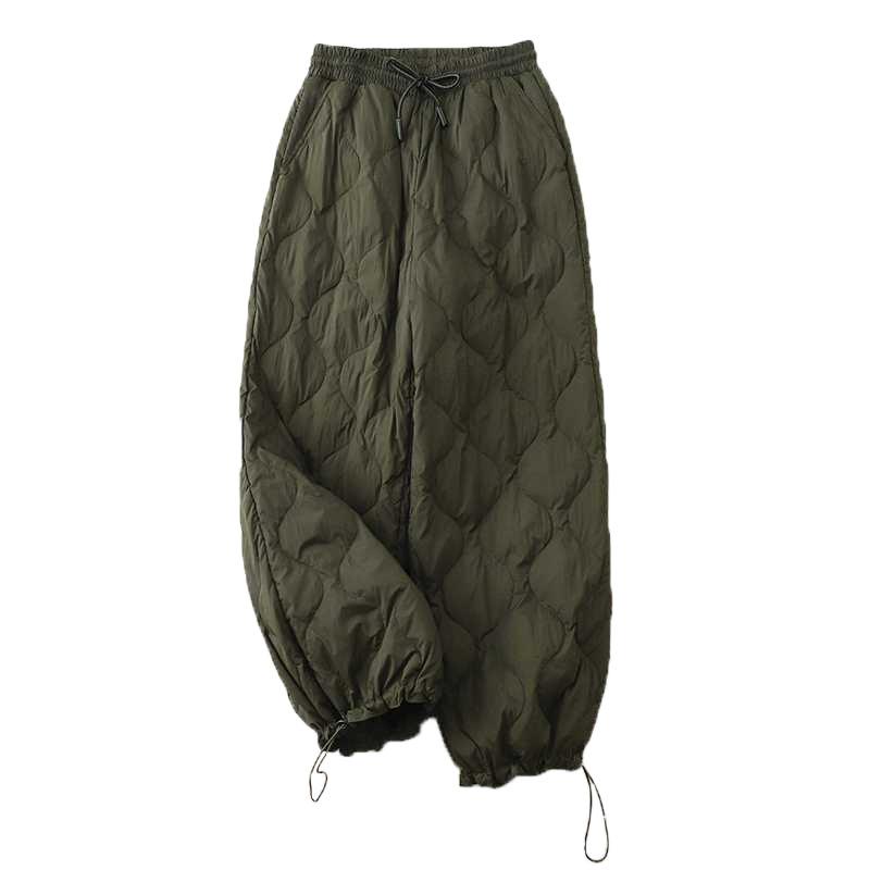 Зима Новые Литературные Галстук Эластичная Талия Ромбовидная Решетка Тисненая Линия Хлопковые Брюки Женские Ветрозащитные Теплые Длинные Хлопковые Брюки