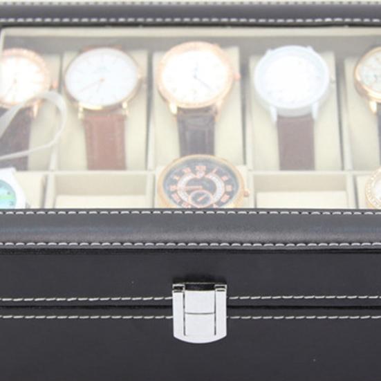 Коробка для часов со стеклянной крышкой Просторная внутренняя мягкая подкладка Водонепроницаемый компактный размер Портативная коробка для часов Органайзер Чехол для хранения ювелирных изделий