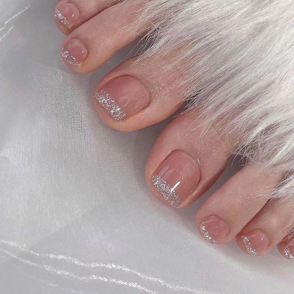 Girls Foot Nails Tips Toe Nails Full Cover Fake Toenails Short French